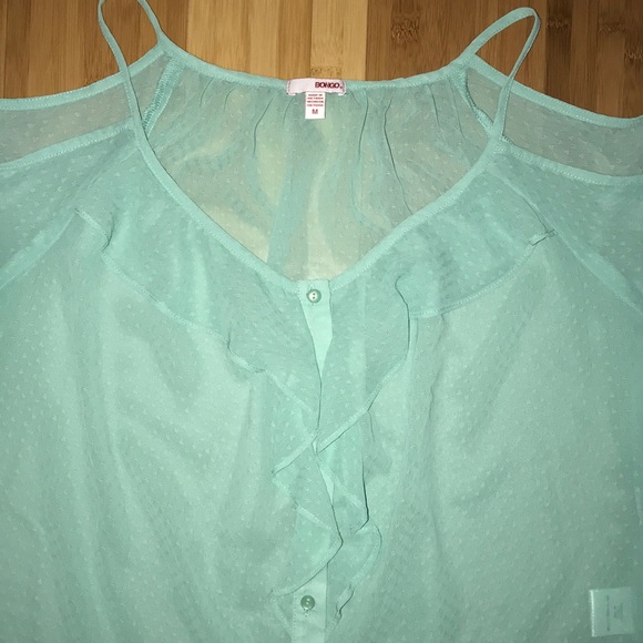 Bongo Teal Chiffon Cold Shoulder Top - Picture 2 of 4
